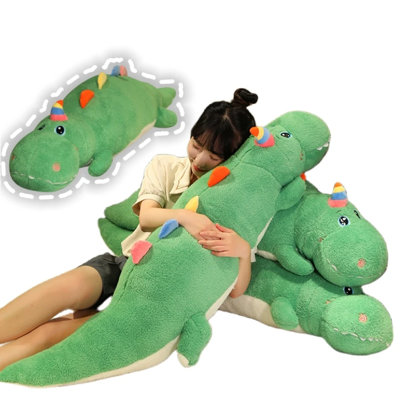 130cm  Kawaii Colorful Dinosaur Long Pillow Plush Toy Cartoon Animals Dolls Stuffed Soft Cushion for Kids Girls Boys Xmas Gifts