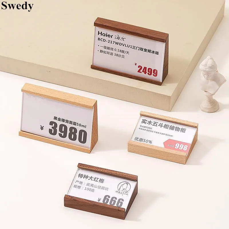 90x54mm Table Number Place Card Holder Name Menu Paper Memo Holder Price Label Paper Tags Wood Sign Holder Display Stand