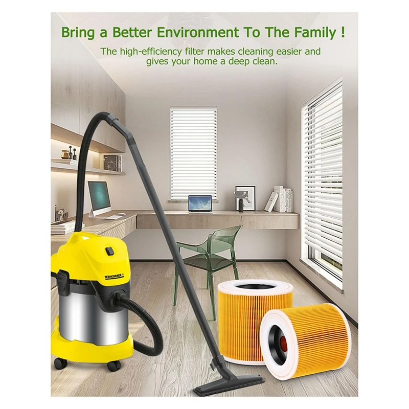 Karcher Aspirador Cartucho Filtro, Kit de extensão, contra poeira fina, Prêmio, WD2, WD3, WD1, MV3, MV2, WD 3 P, 2pcs