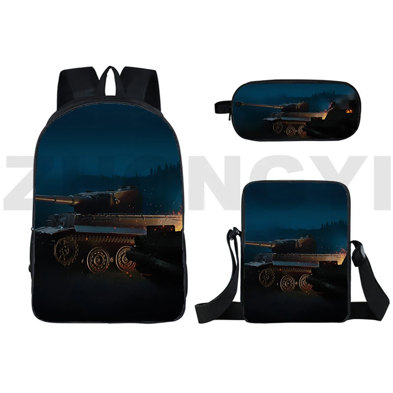 Grande capacidade lona mundo dos tanques mochilas 3d dos desenhos animados gerand tanques estudante mochilas 3 pçs/set guerra trovão jogo lápis caso