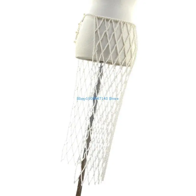 

P88B Contemporary Imitation Pearls Detailed Mesh Skirt Combining Styles and Comfortable for The Elegant Lady Outfits