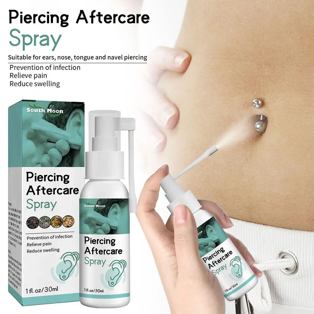 Spray de cuidado posterior para Piercing, limpieza efectiva de pendientes, suministros para calmar la hinchazón, limpieza y limpieza de la piel irritada, solución J7V6