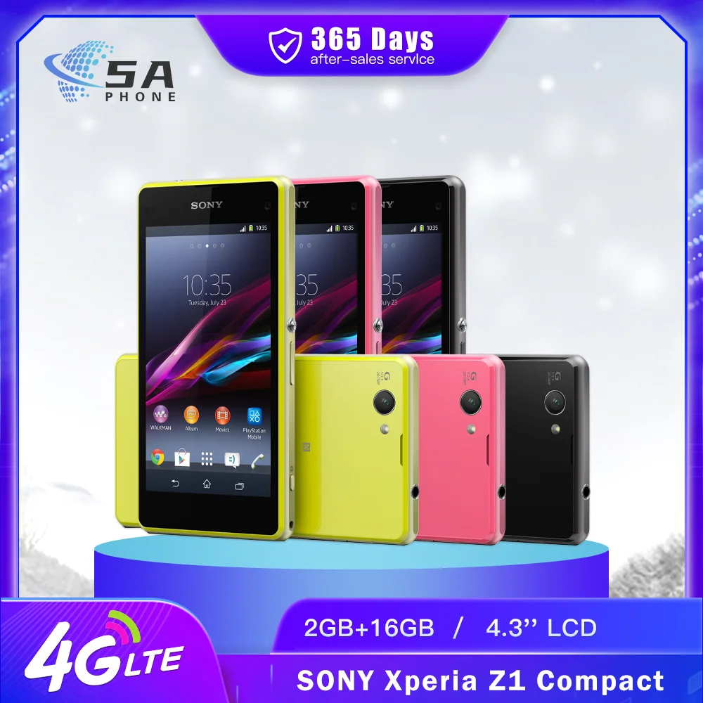 هاتف محمول أصلي Sony Xperia Z1 Compact D5503 Android 2GB RAM 4.3 "20.7MP 3G/4G رباعي النواة WIFI GPS 16GB Storage z1 مدمج