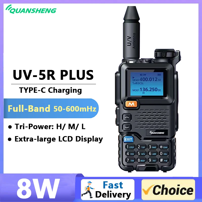 Quansheng UV-5R PLUS Walkie Talkie 8W 3800mAh 50-600MHz Full Band Two Way Radio Scrambler Multi-Band Transceiver Upgrade UV-5R