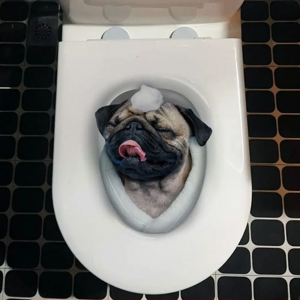 Cute PVC Toilet Stickers 3D Cat Dog Waterproof Wall Sticker Self-adhesive Toilet Seat Decals Home Decoration
