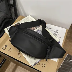 Black Men's Simple Peplum Shoulder Crossbody Backpack Pu Leather Fashion Sports Waist Bag Men's Solid Colour Waist Bag