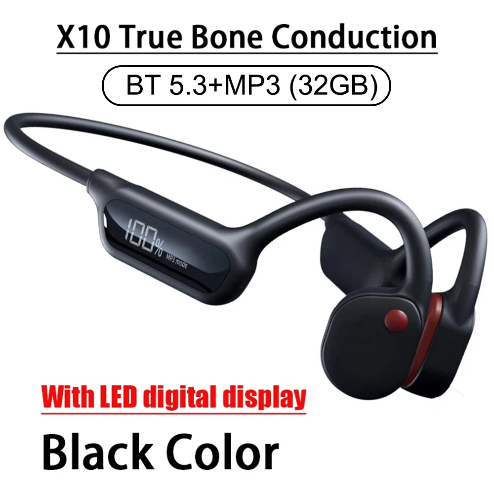 무선 골전도 이어폰 오픈 헤드셋, 블루투스 5.3, IPX8 수영 헤드폰, 32GB MP3 이어버드, LED 스포츠 이어폰