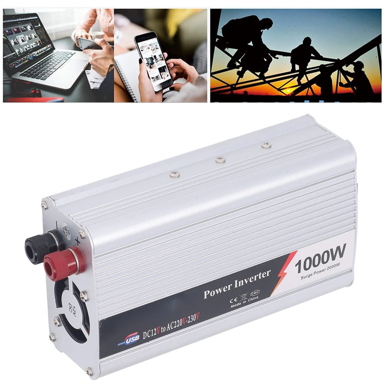 Vehicle Power Inverter 1000W USB Interface Quiet Cooling Fan Car Inverter DC12V to AC220‑230V