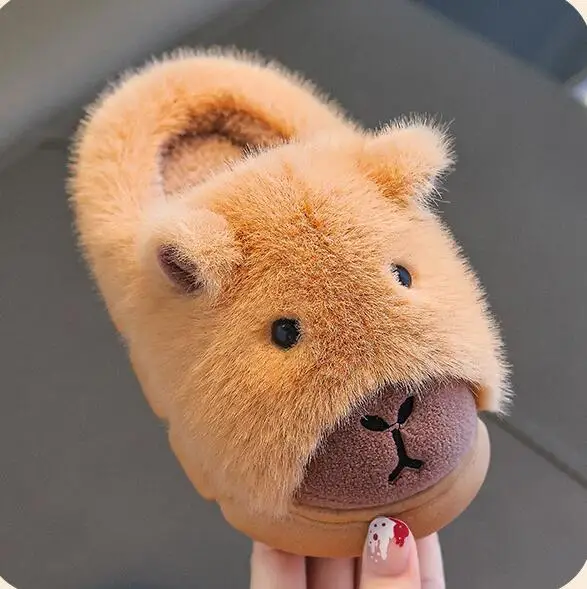 Capybara Kinder Hausschuhe Niedliche Flauschige Winter 2025, Indoor Hause Baumwolle Schuhe Frau Warme Bequeme Cartoon Plüsch Boden Schuhe – Detail 4