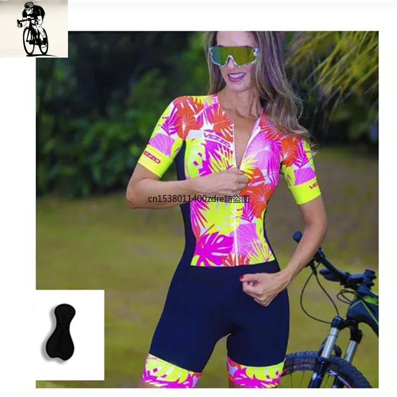 2025 Summer Women's Professional Cycling Jumpsuit Set, Short Sleeve Breathable Elasticity Sport Clothing Triathlon Suits  Custom