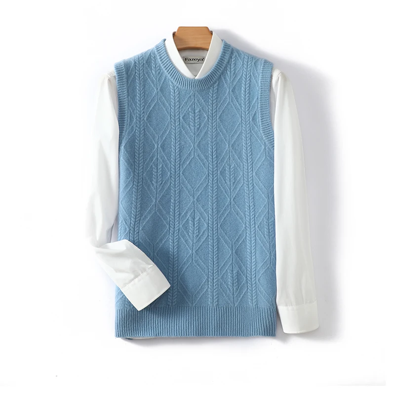 

100% Australian Pure Wool Sweater Men's Vest Autumn Winter Thick Loose Warm Vest Round Neck Casual Business Base Knitted Sweater