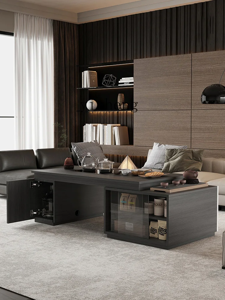 

FY solid wood coffee table kettle integrated embedded living room household tea table rock slab