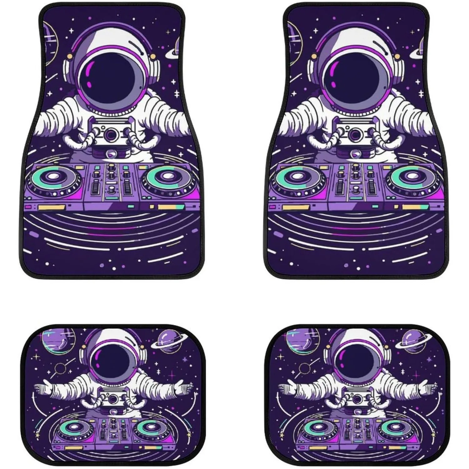 Cartoon Astronaut DJ 4pcs Set, All-Weather Auto Floor Mats, Universally Compatible Car Decor Additions For Suvs, Vans, Sedans, A