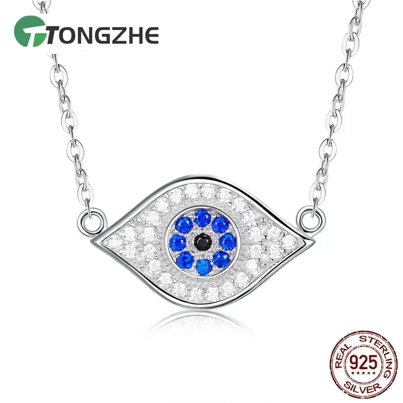 

TONGZHE стерлингового серебра 925 пробы ожерелья с подвеской Турция Lucky оптовая продажа синий CZ ожерелье с подвеской от сглаза для женщин ювелирные изделия KLTN034