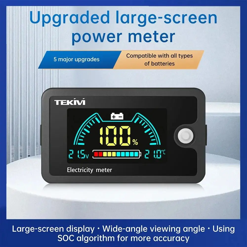 1Pcs LCD Screen Electricity Meter LiFePO4 Lead-acid Lithium Battery DC8-100V Battery Tester Meter with Temperature Alarm