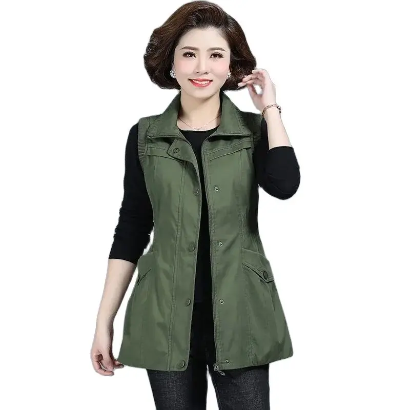 

Spring Autumn Mom's Pure Cotton Waistcoat Jacket 6XL Female Slim Sleeveless Coat Solid Casual Women's Zipper Vest Outwear Tops