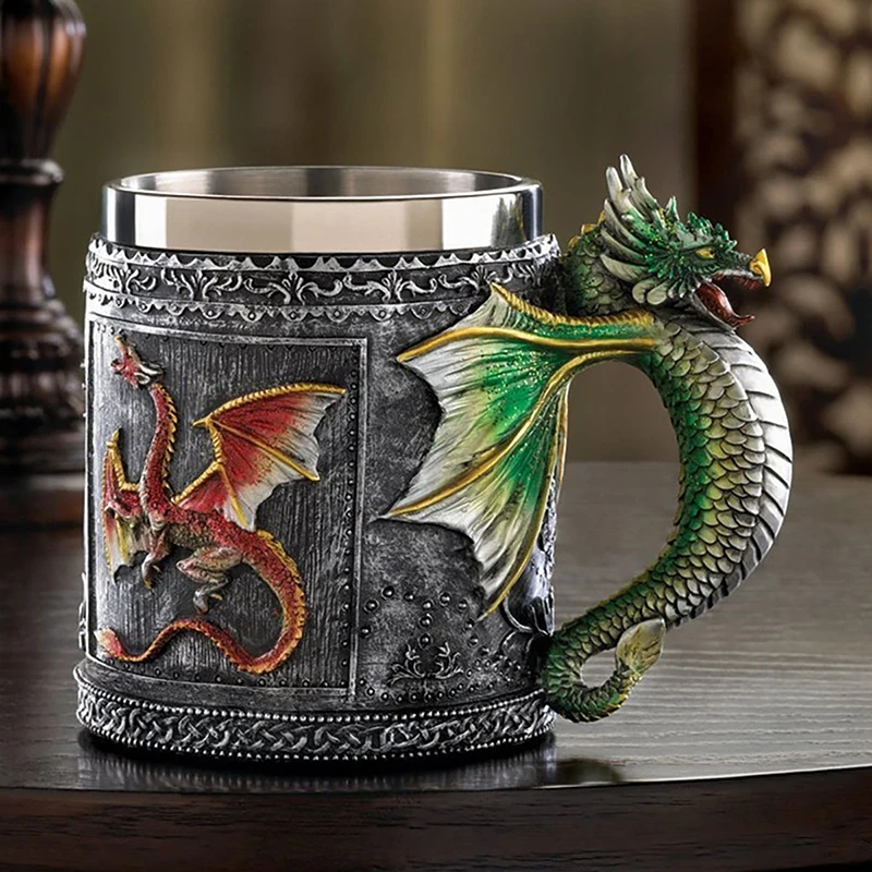 Medieval Roaring Dragon Beer Mug, Merchandise Beer Steins Viking Tankard Mug Stainless Coffee Cup Gift Mug For Dragon Collector