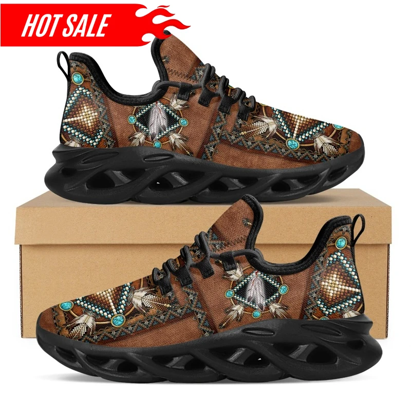 African Tribal Pattern Ladies Mesh Swing Sneakers Comfort Lace up Platform Shoes Lightweight Sport Shoes for Women