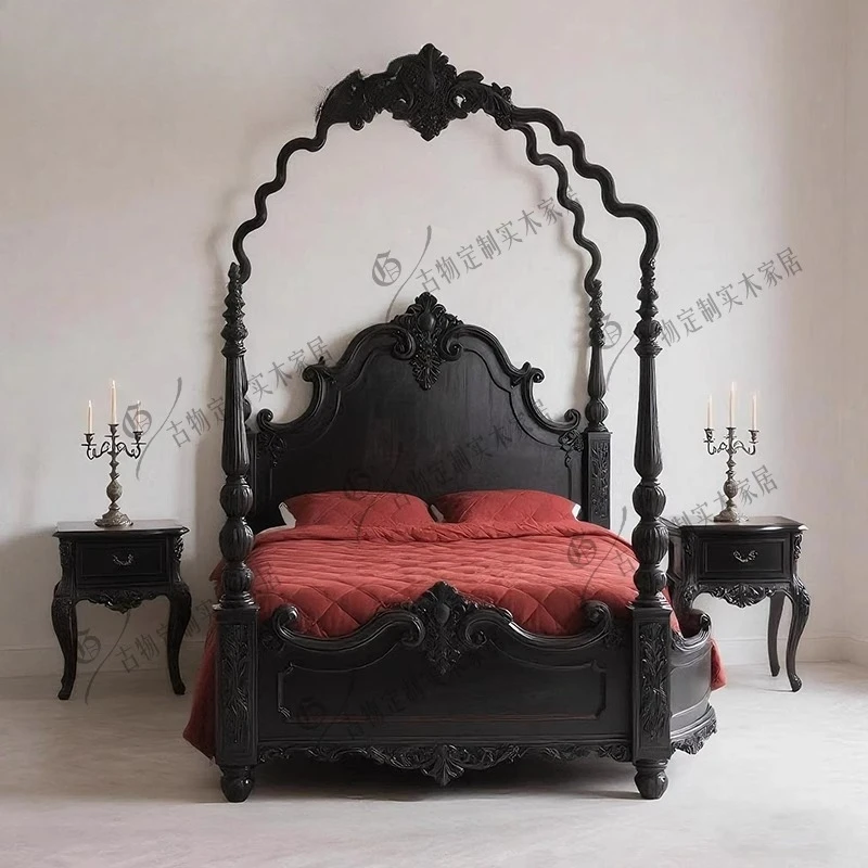 

Neoclassical bed mantle shelf bed/retro solid wood double bed/Chinese carved bed/master bedroom wedding bed/can be customized