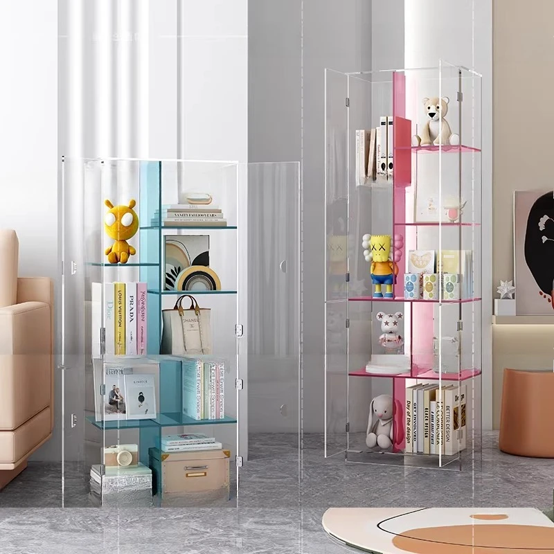 Stylish acrylic multi-layer dustproof bookshelf display cabinet with door creative simplicity living room storage rack locker