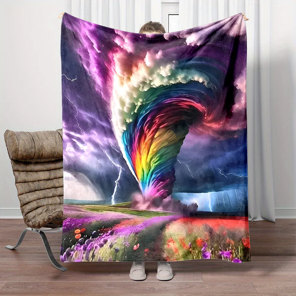 Colorful tornado and floral patterns Flannel printed blanket suitable for all seasons suitable for living office sofa and travel