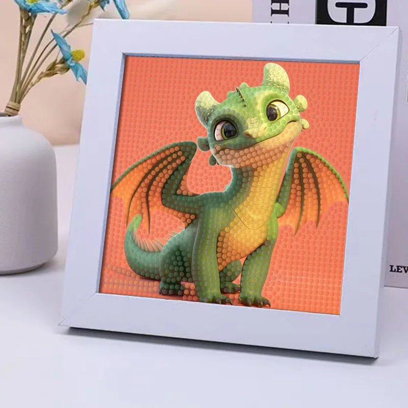 5D DIY Cute Dragon Diamond Painting Children\'s Puzzle Art Kit Stitch Picture with Frame Pen Tools Home Decorations 2024 New Gift