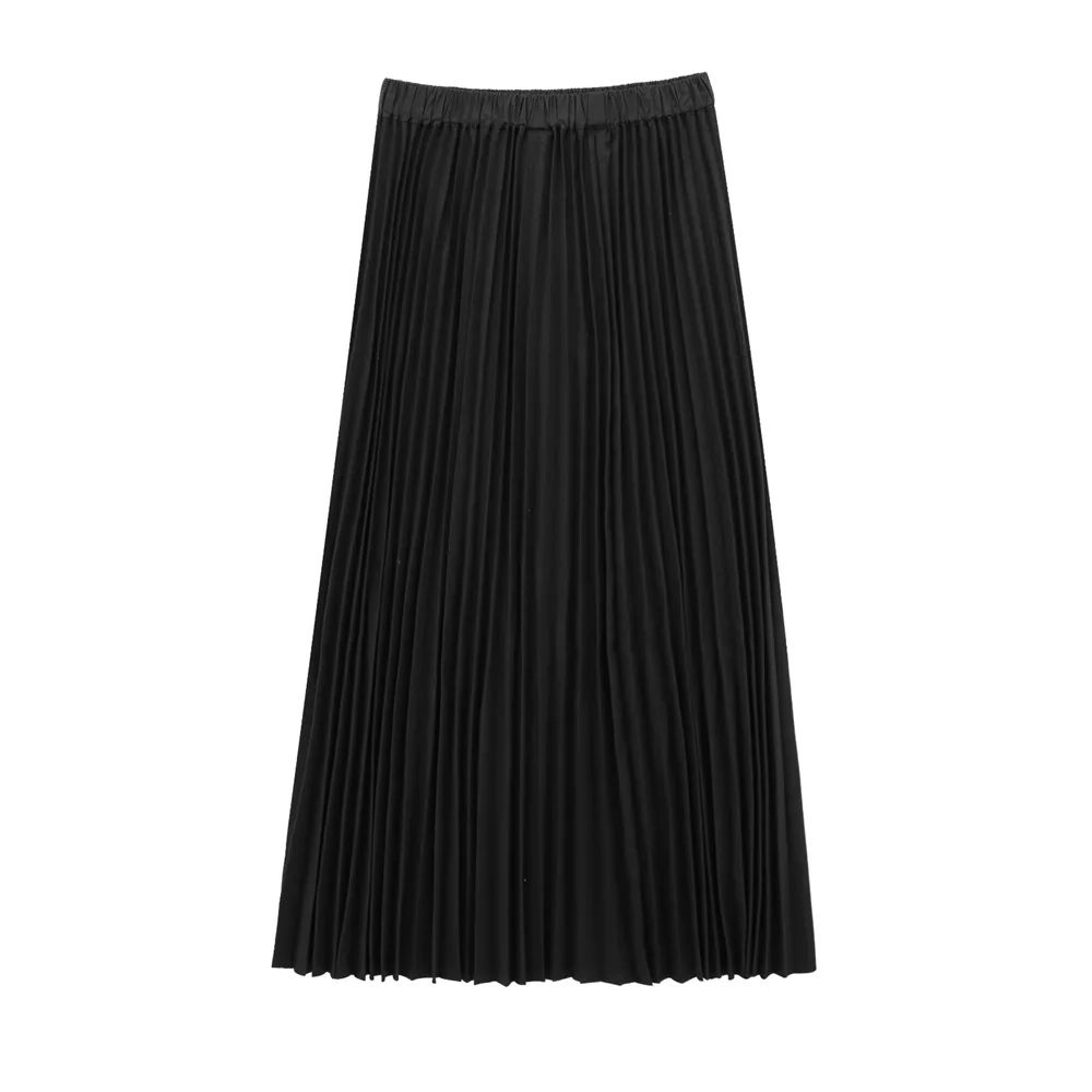 New high waisted pleated skirt with fashionable temperament versatile and slimming effect A-line long skirt