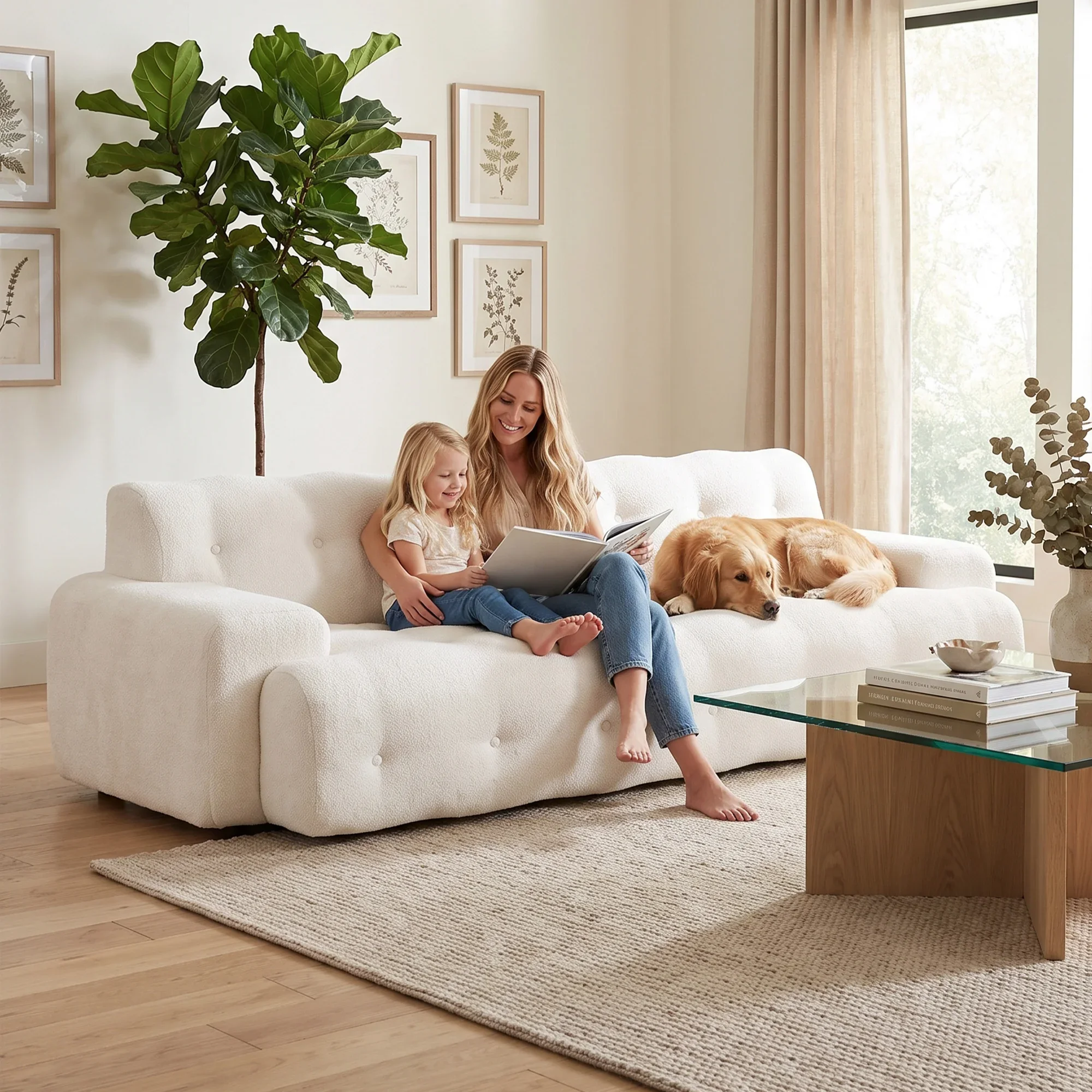 Divano a 3 posti in ciniglia color crema, completamente compresso sottovuoto, non richiede montaggio, con seduta profonda, divano moderno senza struttura, ideale per l’arredamento del soggiorno.