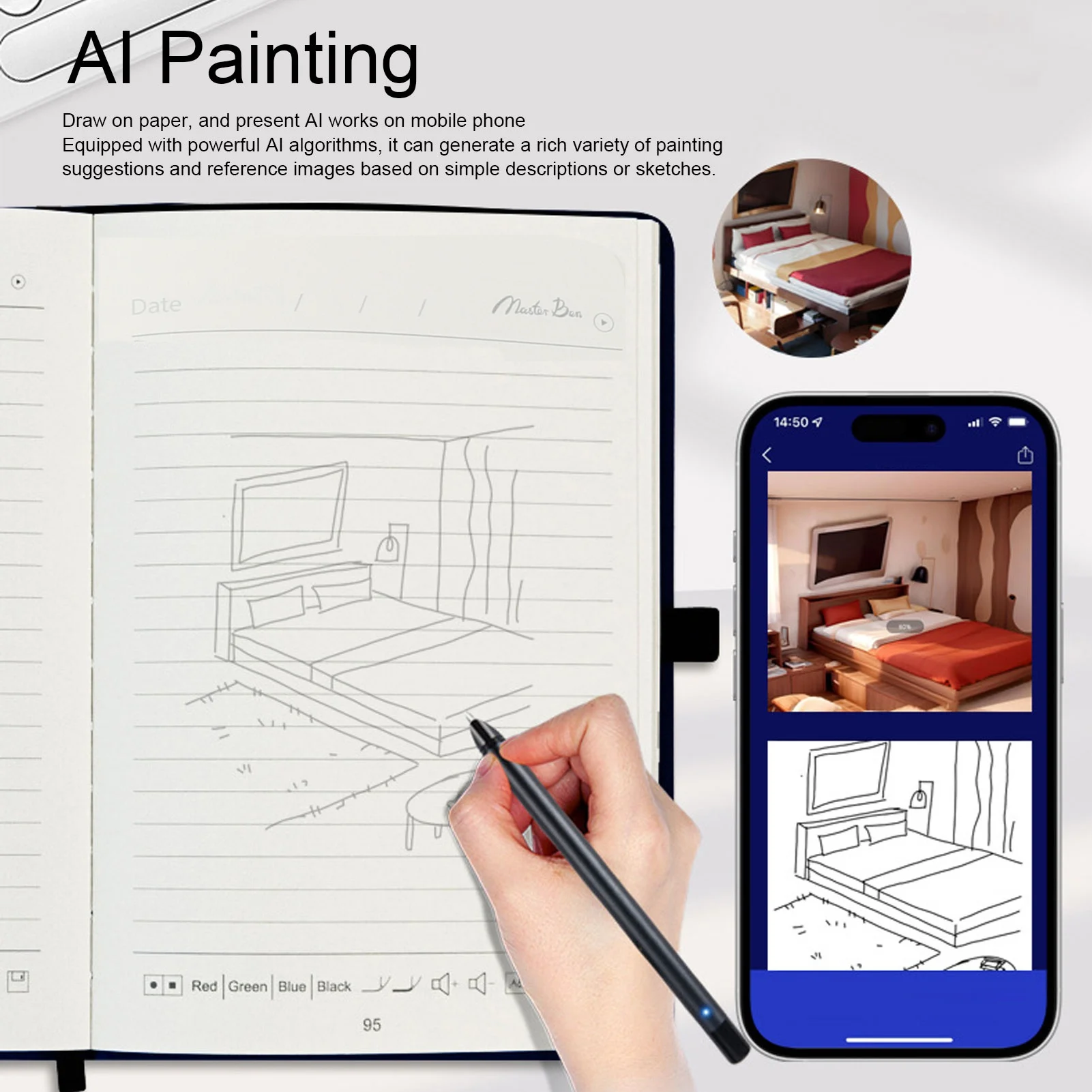 Digital Notebook with Pen Electronic Writing Pad OCR Text Recognition Al Image Generation Compatible with Phone Tablet