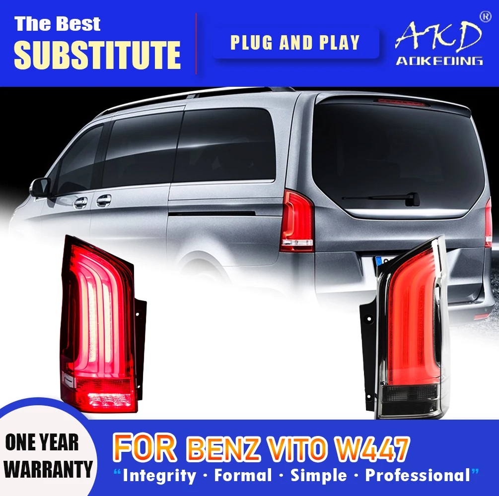 AKD Tail Lamp for Benz Vito W447 LED Tail Light 2016-2021 Vito Rear Fog Brake Turn Signal Automotive Accessories