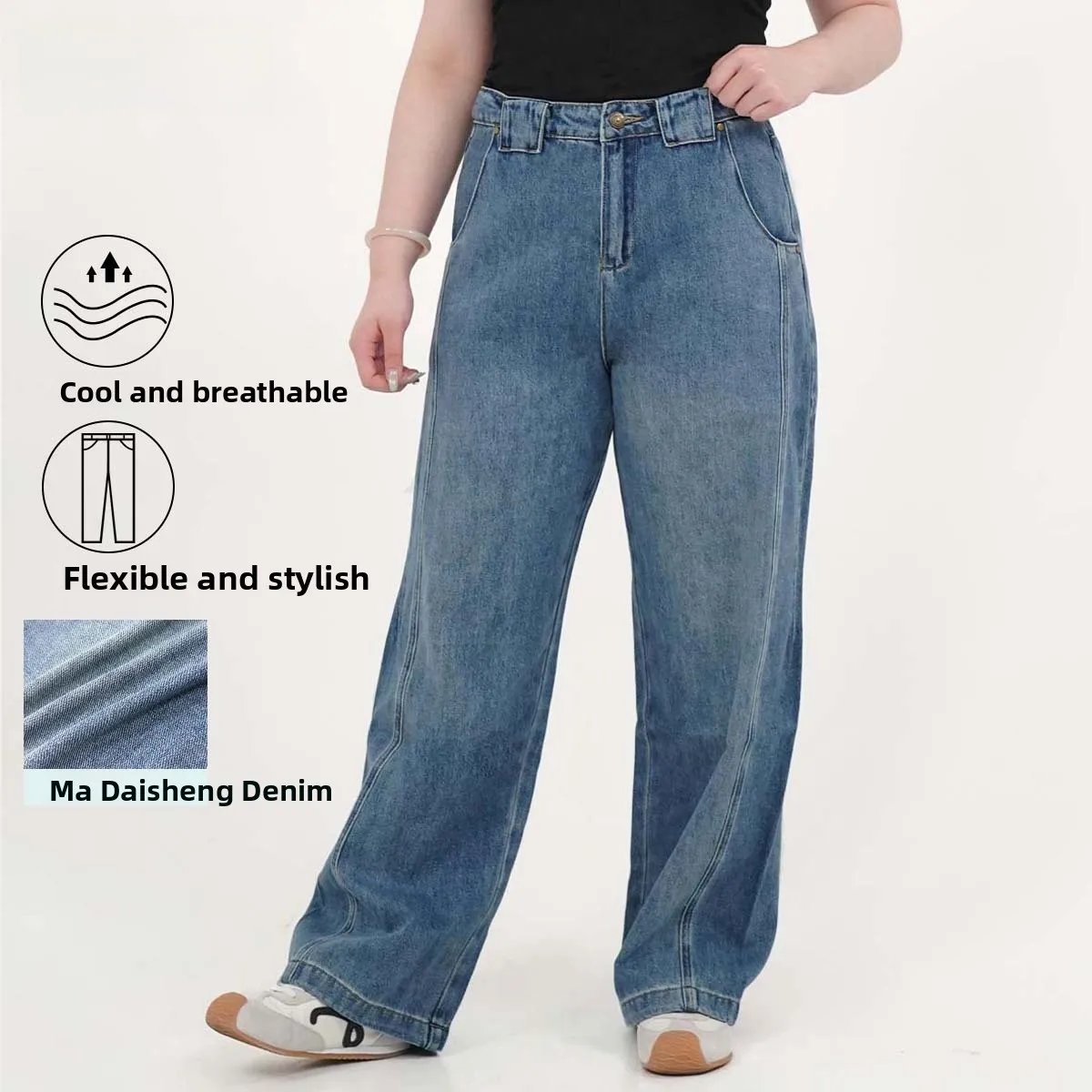 

Classic Loose plus Size Denim Jeans Big Ear Sle Casual Straight Leg Jeans for Plump Women Comfortable Wear Spring Summer
