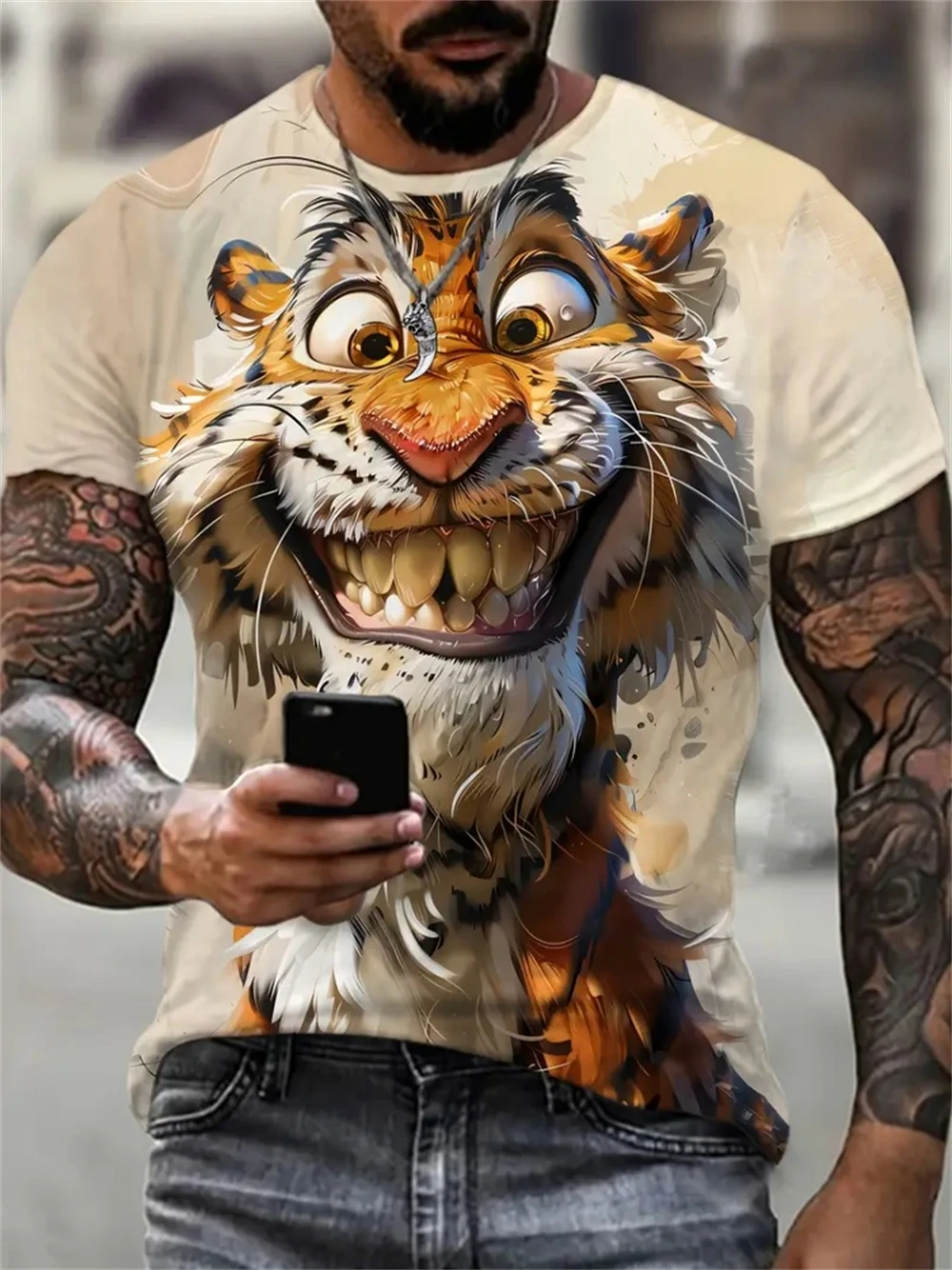 

Мужская футболка с 3D принтом забавных животных, уличная повседневная уличная повседневная футболка с короткими рукавами, летняя мужская одежда с круглым вырезом