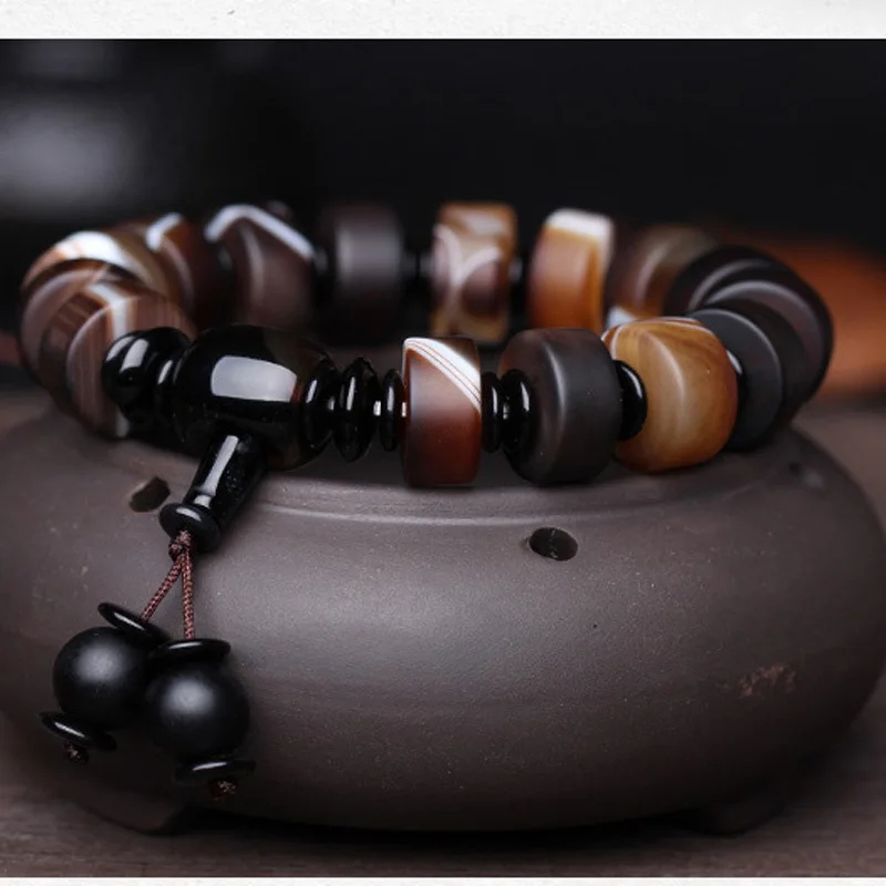 

Super Natural Jade Wrapped Agate Beads Bracelet For Men Women Chalcedony Bracelets Rosary Beads String Jewelr Accessories