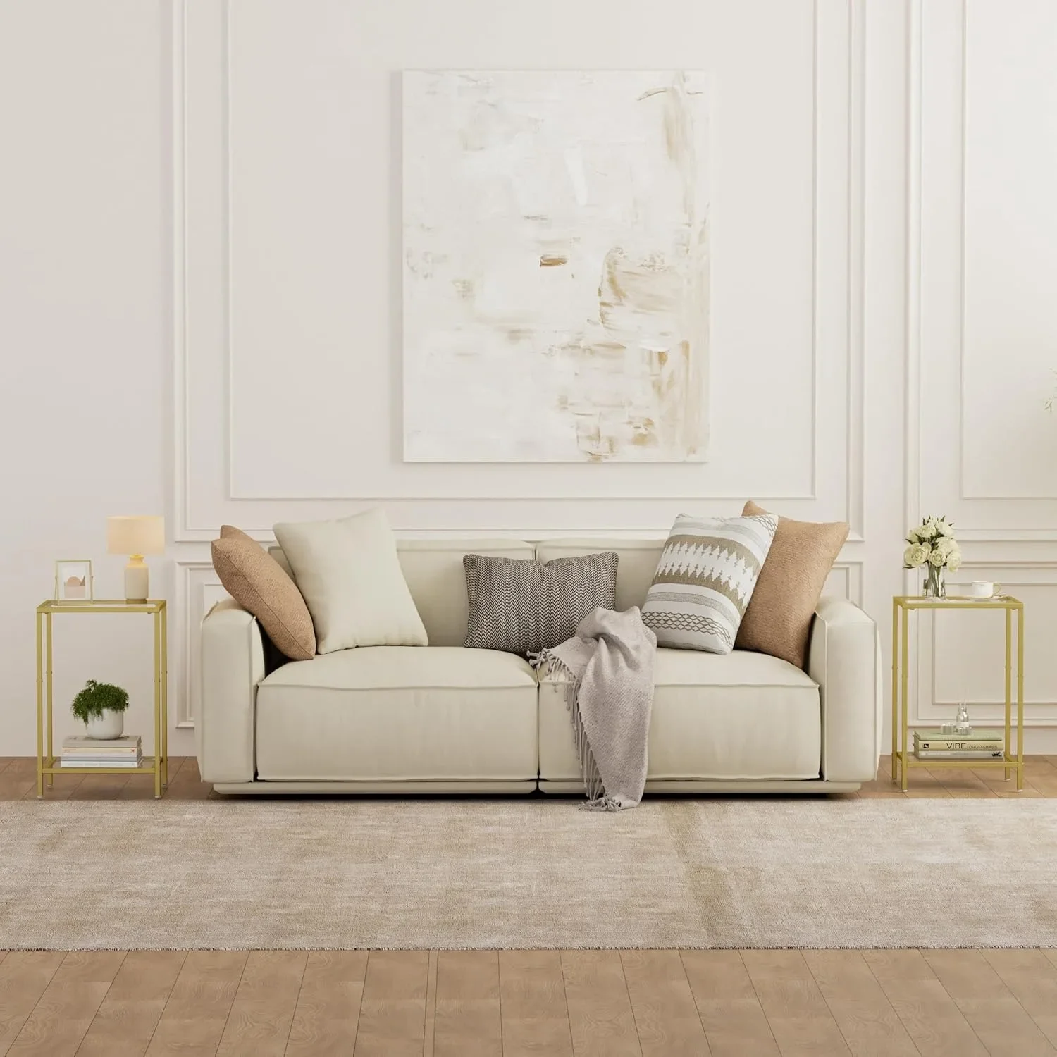 Conjunto de 2 mesas laterais de vidro modernas, mesas auxiliares de 2 camadas com prateleiras de armazenamento para mesinhas de cabeceira de sala de estar e quarto