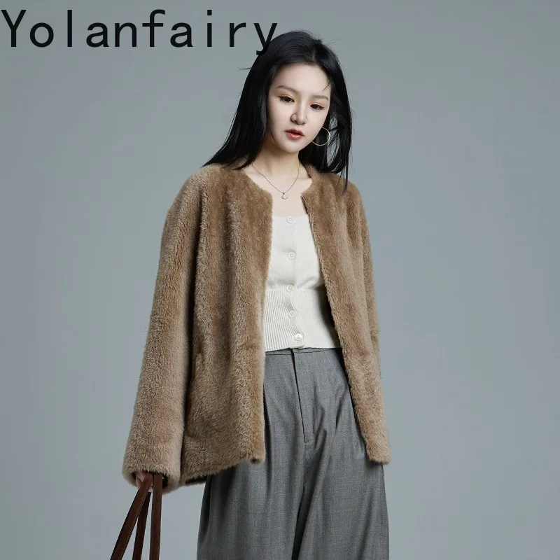 YOLANFAIRY Natural Merino Double-faced Fur Coats Woman Winter Genuine Sheepskin Shearling Jacket Women Oversized Real Fur Coat