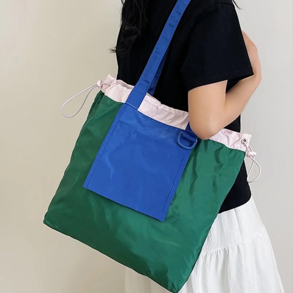 

Colored Foldable Shopping Bag Reusable Environment-Friendly Pocket Handbag Waterproof Large Capacity Drawstring Tote Bag Outdoor