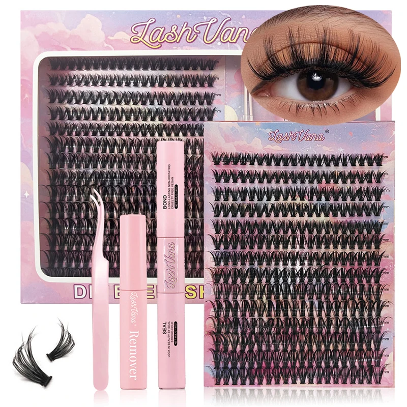 Kit d'extension de cils bricolage avec pince à épiler, colle à cils, optique, faux cils bouclés, cils légers et doux, outil de maquillage