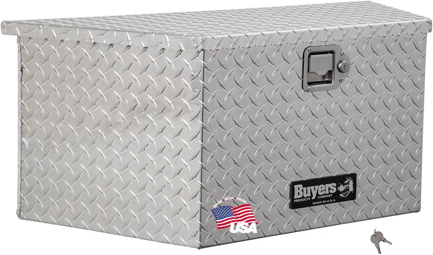 Buyers Products 1701380 Aluminum Trailer Tongue Box, 14 X 14.4 X 35.2 Inch, Silver Diamond Tread, Made In The Usa, Trailer