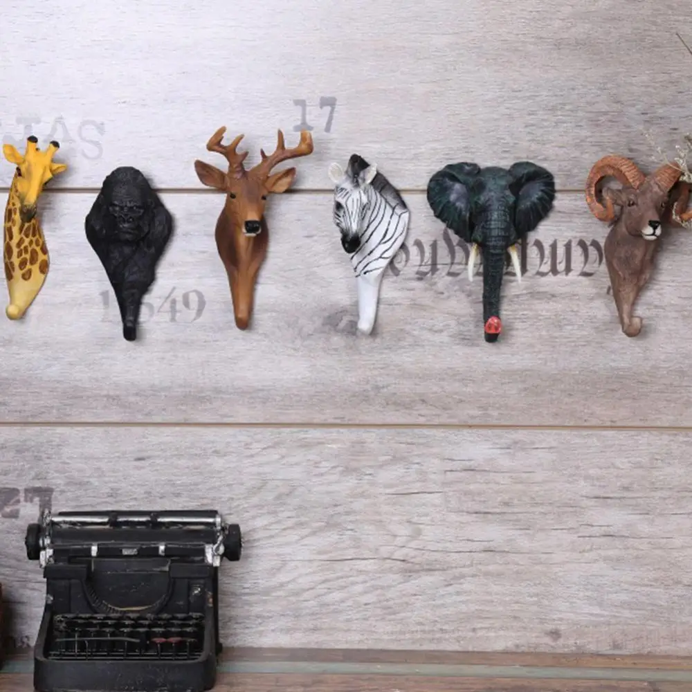 Wall Hook Elephant Giraffe Zebra Head Hanger Bag Keys Clothes Holder Home Decor