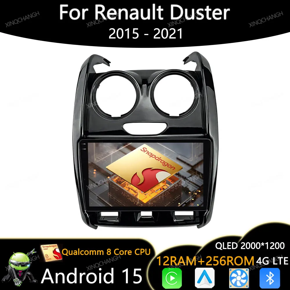 Rádio do carro de android 15 para renault duster 2015 - 2021 para lada largus 2021 qled unidade principal gps bt 4g lte 5g wifi 2din carplay auto
