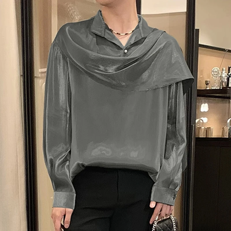 

INCERUN 2025: мужская рубашка, блестящие повседневные рубашки нестандартной формы с длинным рукавом, красивые простые топы, однотонные модные блузки с воротником с лацканами