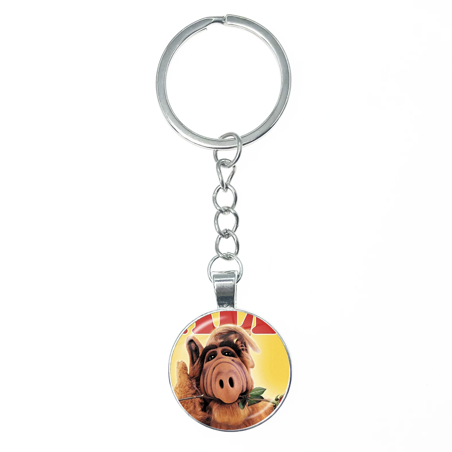 Alf Cartoon Keychain Glass Dome Cabochon KeyRing Bag Car Key Chain Ring Holder Charms Jewelry Gifts