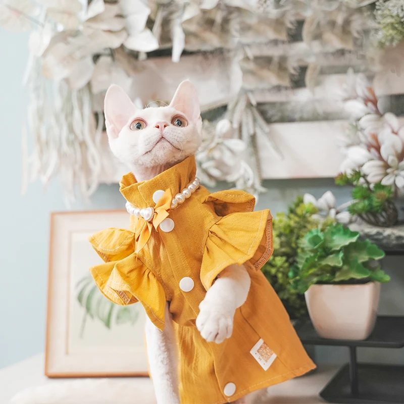 Devon Rex Kitten Cotton Mesh Breathable Bowknot Skirt Anti-hair Loss Clothes for Cat Sphynx Sphinx Hairless Cat Dresses