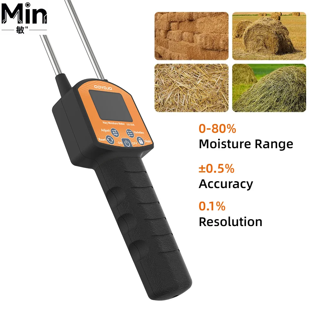 GS120A Handheld Hay Moisture Meter 0-80% Digital Humidity Tester for Cereal Forage Grass Leymus Bamboo