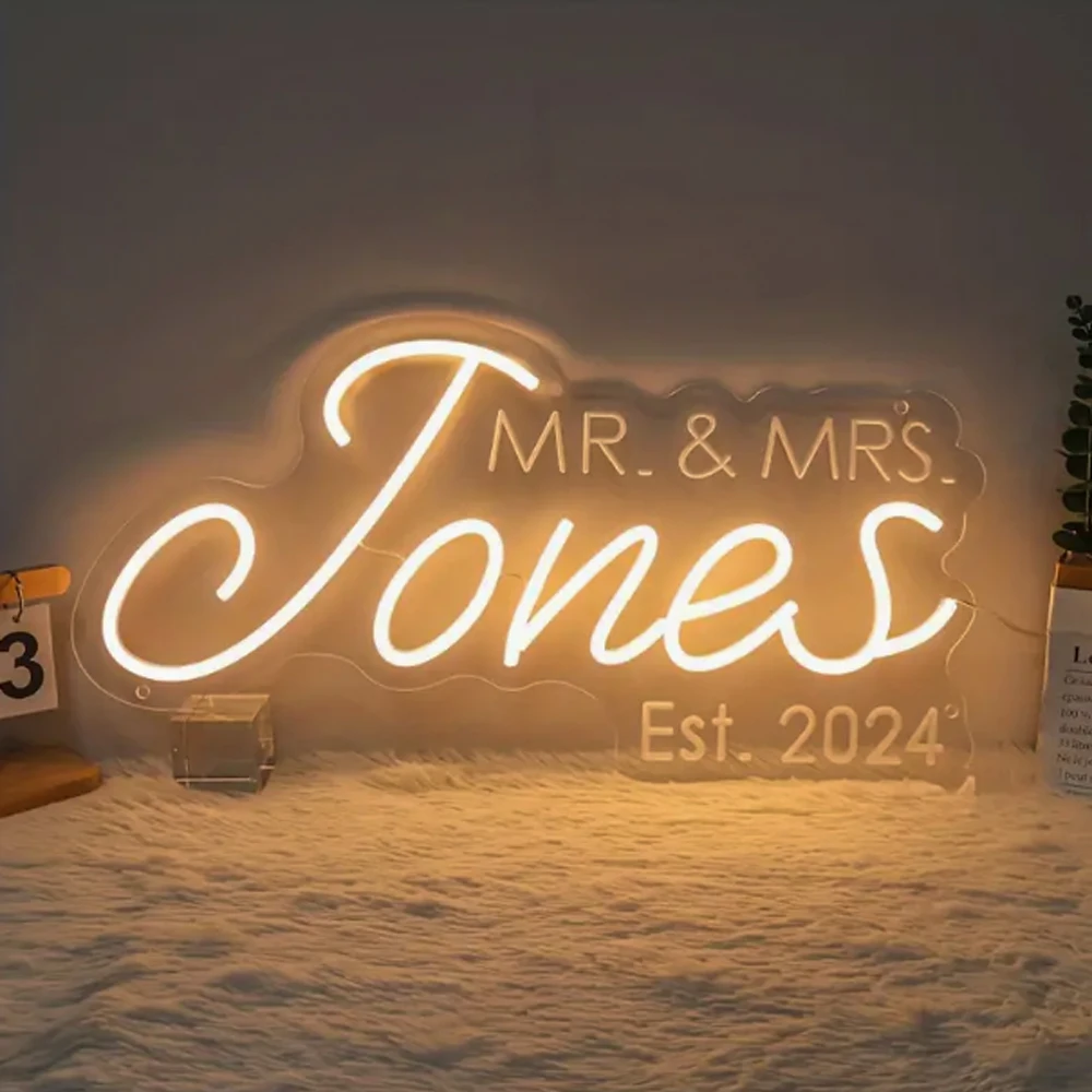 Name Custom Neon Sign Wedding Led Wall Decor Dimmable Room Decoration For Wedding Party Home Engagement Proposal Ceremony Lamp