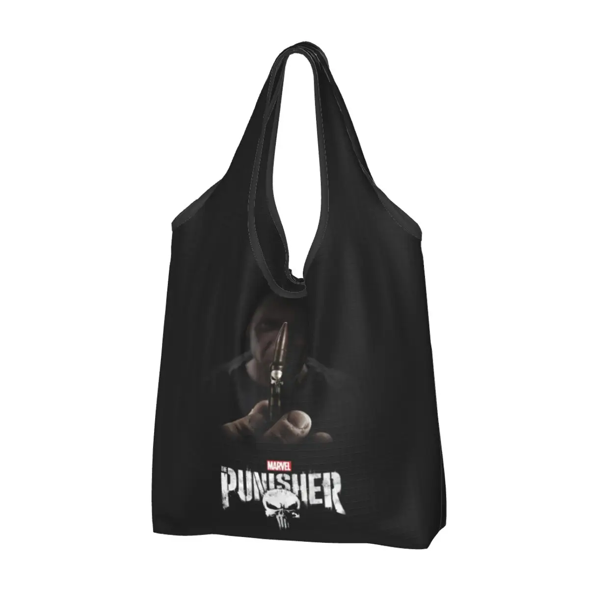 Custom Punisher Skeleton Skull Groceries Shopping Tote Bags Women Funny Shoulder Shopper Bag Large Capacity Handbags