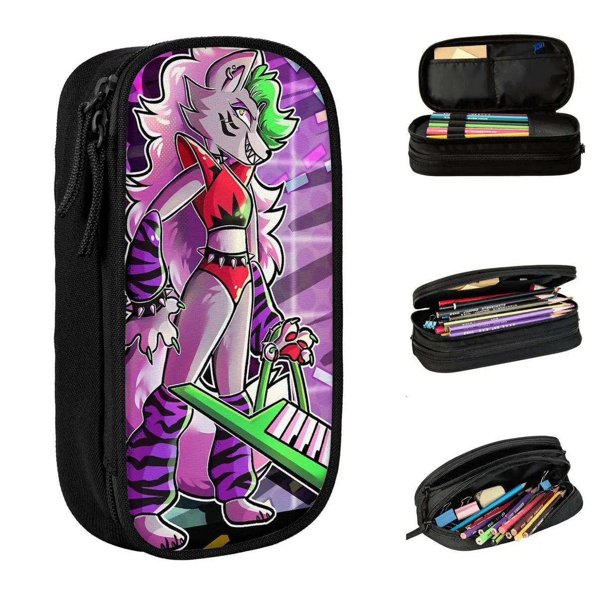 Estuche para lápices Roxanne Wolf Fnafed, estuches para lápices de seguridad, estuche para bolígrafos, bolsa de gran capacidad para niños, regalos escolares para estudiantes, papelería