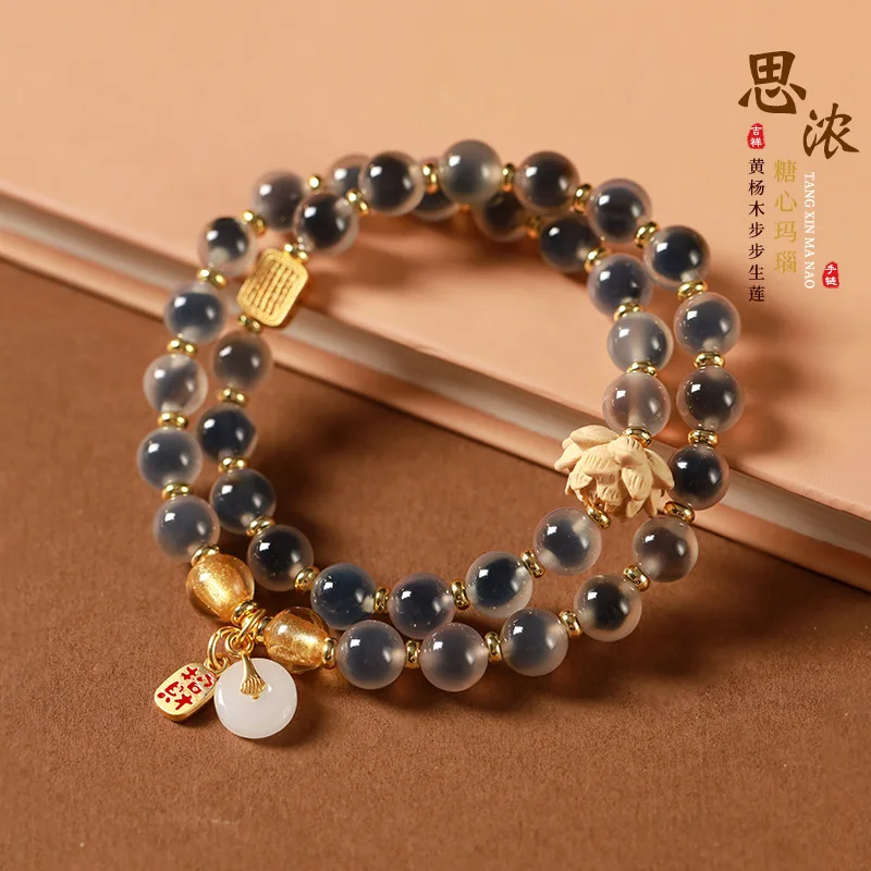 Premium Sweet Candy Agate Gold Foil Glass Bracelet DIY Double Strand Lotus Delicate Elegant Fashion Jewelry