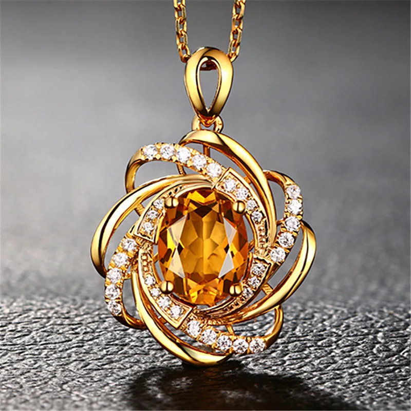 

Statement Windmill Pendant Necklace 1.6 Carat Citrine Gemstone Gold Plated Jewelry Elegant Birthstone Gift for Women Anniversary