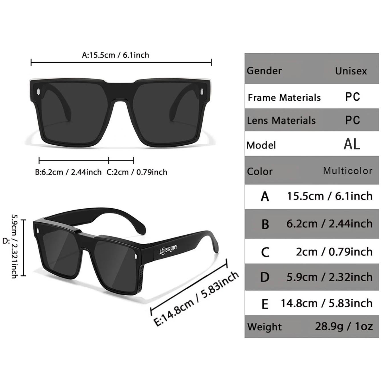 Übergroße quadratische Sonnenbrille für Herren, passt über die Gläser, kurzsichtige Brille zum verschreibungspflichtigen Tragen, Fahren, Angeln, Fahrradbrille – Detail 2